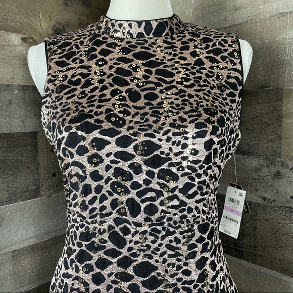 INC Mock-Neck Sequin-Lace Dress Black/Gold Sz 10 - Picture 3 of 16